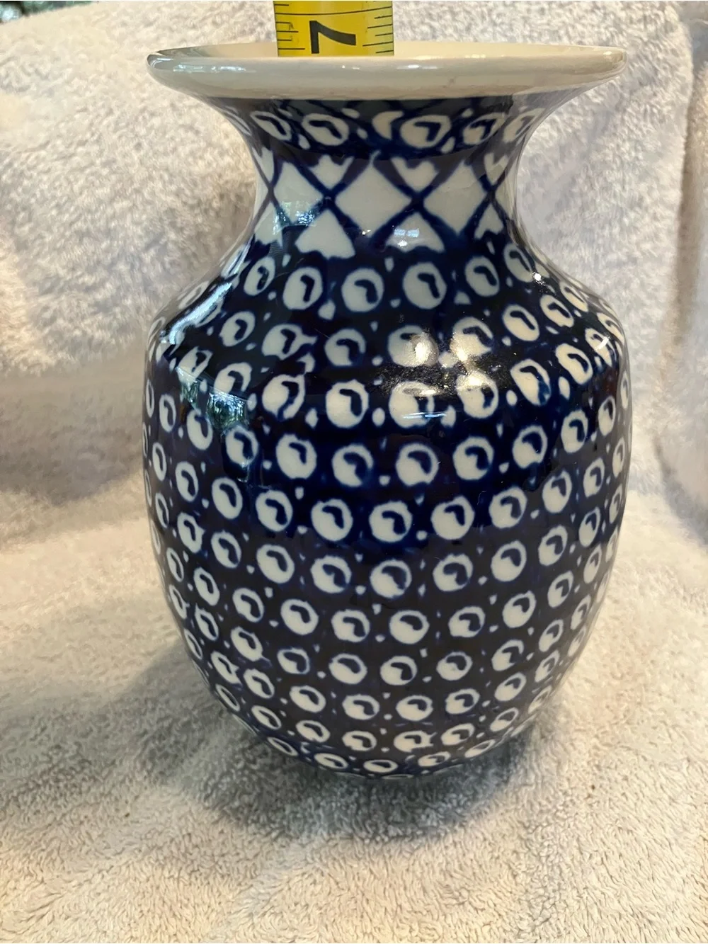 Blue Rose Polish Pottery vase 7 inches Bolesławiec, Poland
